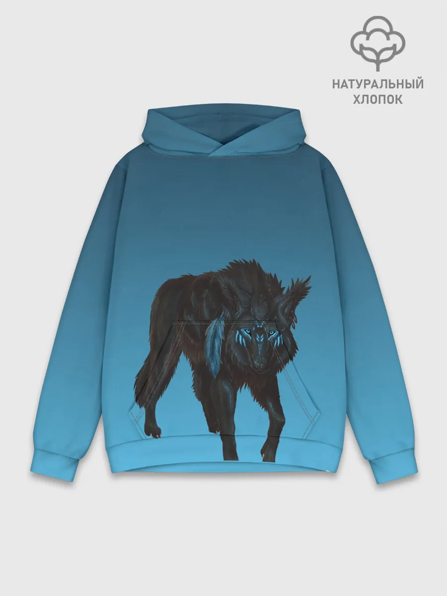 Худи мужской база хлопок / черный дух волка