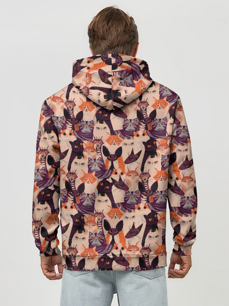 Худи мужской база хлопок / Мемные Коты Паттерн