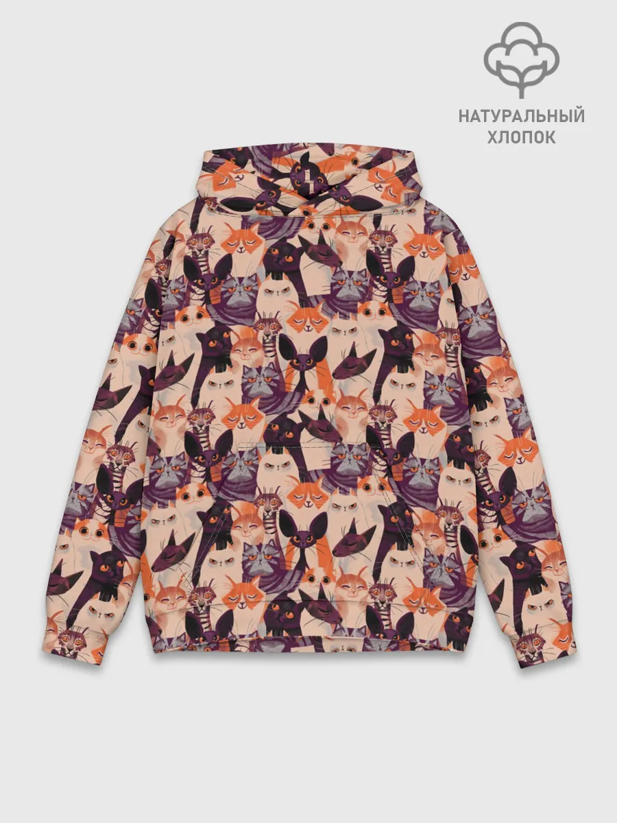 Худи мужской база хлопок / Мемные Коты Паттерн