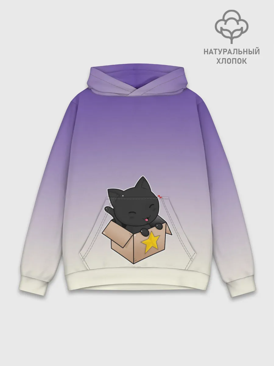 Худи мужской база хлопок / черный котенок в коробке