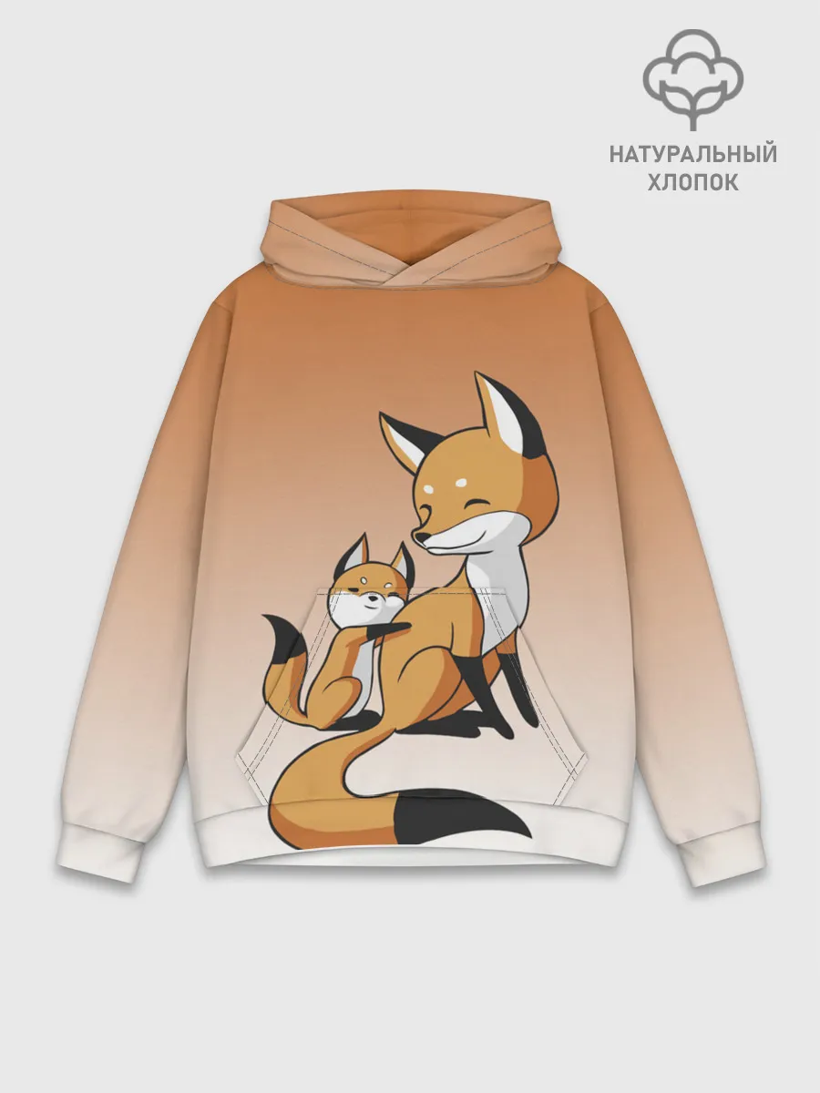 Худи мужской база хлопок / лис и лисенок