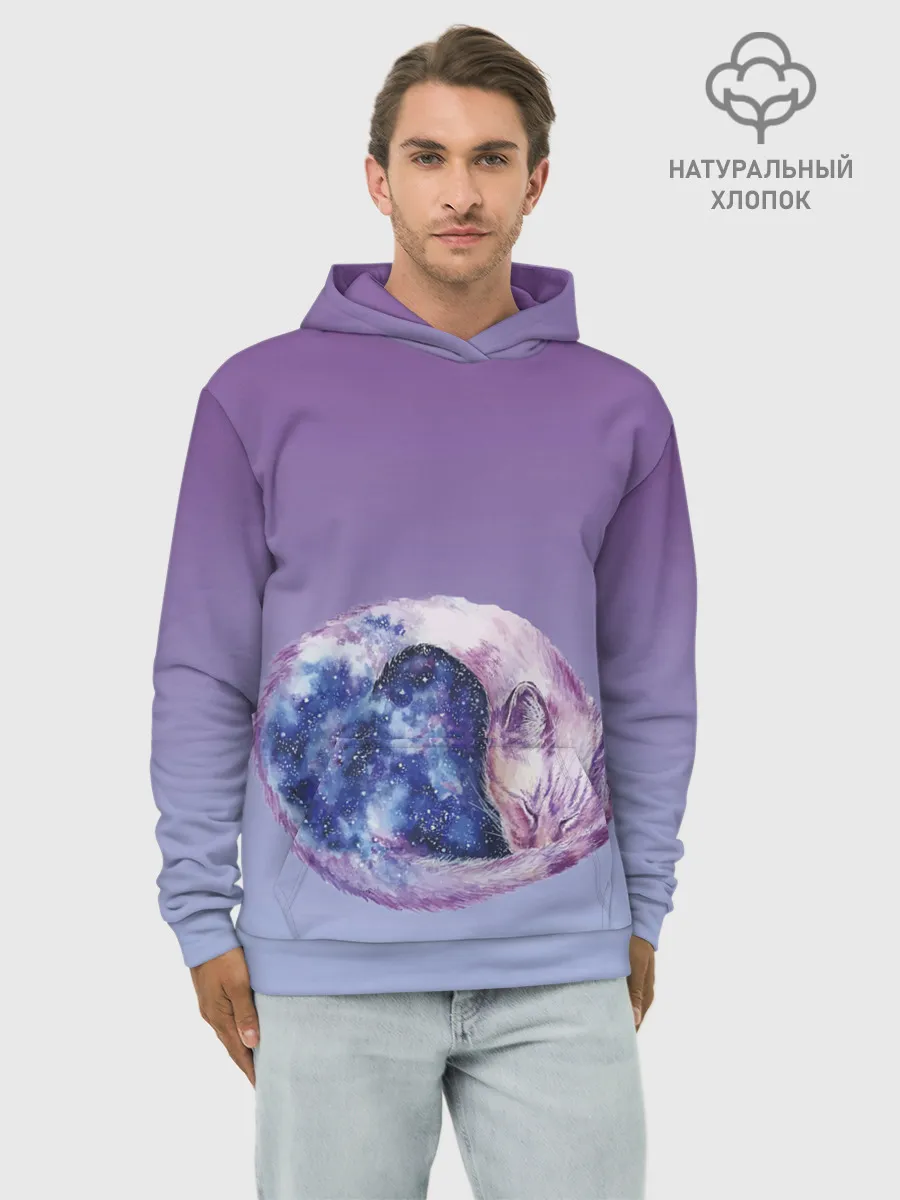 Худи мужской база хлопок / кот звездное небо спит