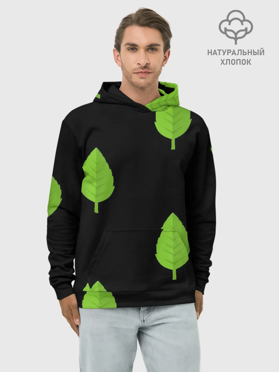 Худи мужской база хлопок / Птица и листочек