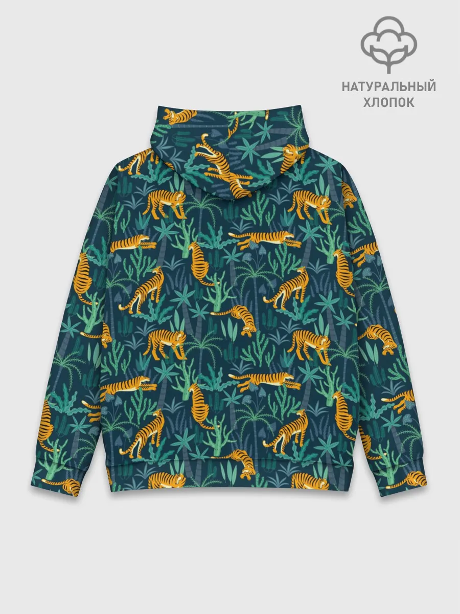Худи мужской база хлопок / Паттерн из Тигров и Растений