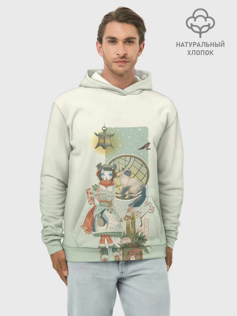 Худи мужской база хлопок / девушка кимоно зима Япония кот