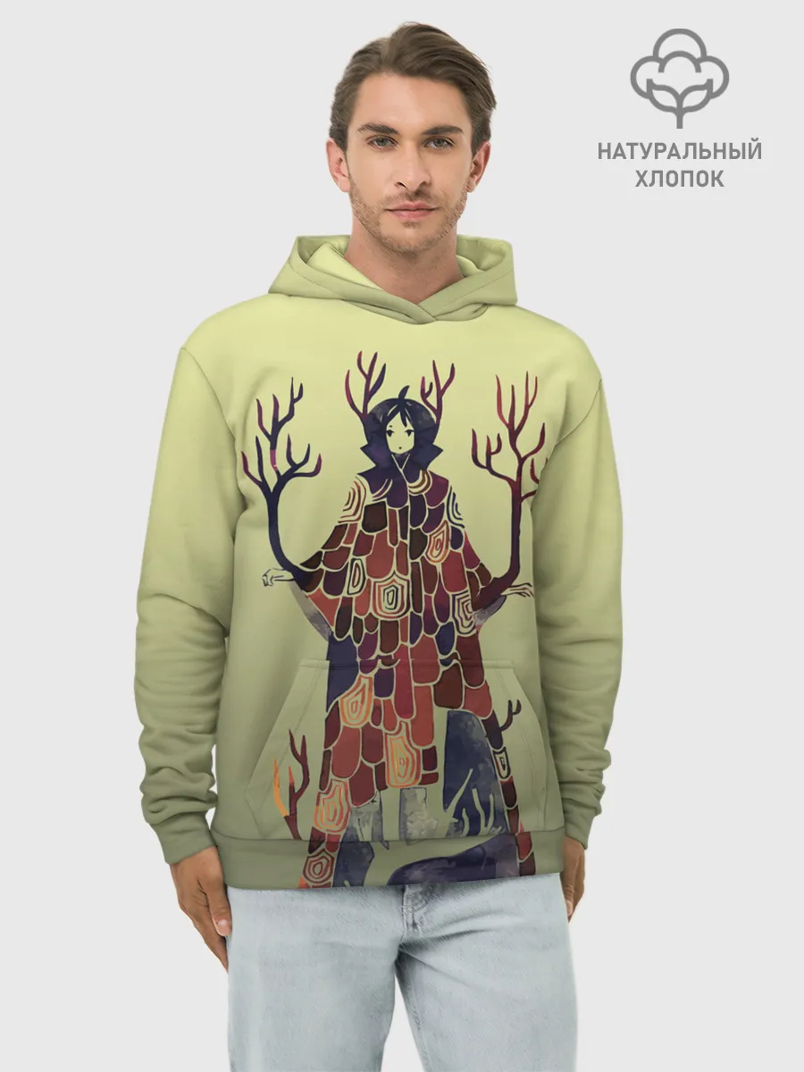 Худи мужской база хлопок / лесной волшебник акварель