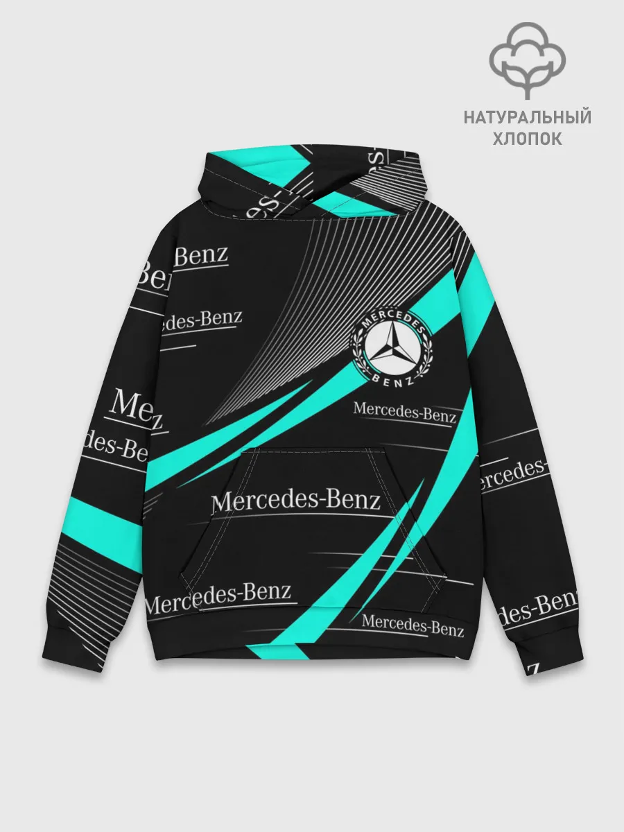 Худи мужской база хлопок / MERCEDES BENZ АКВАМАРИНОВЫЙ