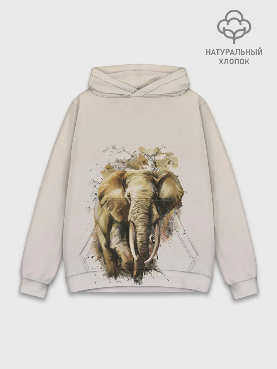 Худи мужской база хлопок / акварельный слон брызги