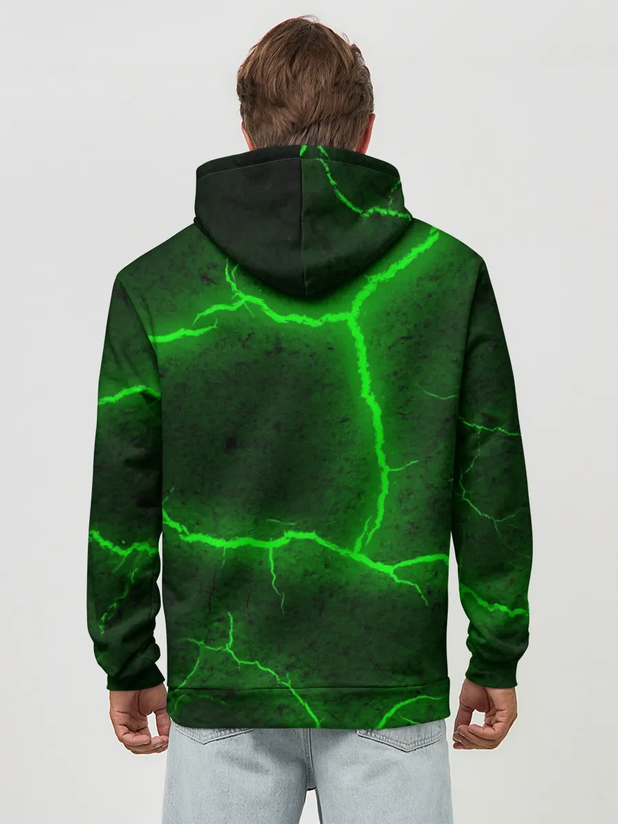 Худи мужской база хлопок / К - 13 зелёная трещина 3D