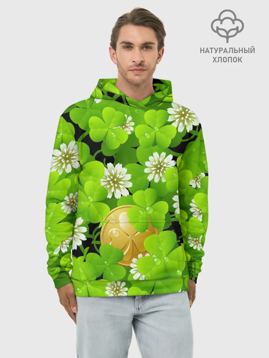 Худи мужской база хлопок / Ирландский Клевер и Монетка