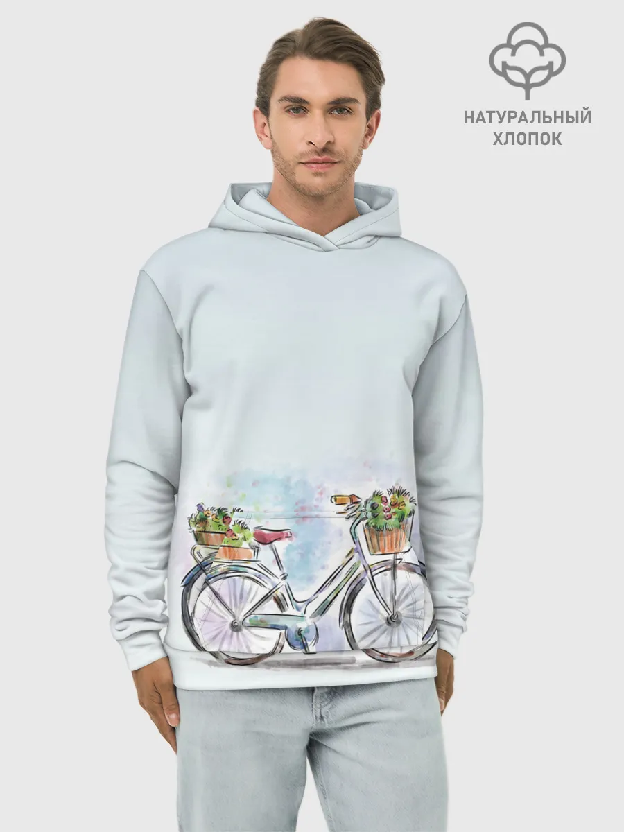 Худи мужской база хлопок / акварельный велосипед