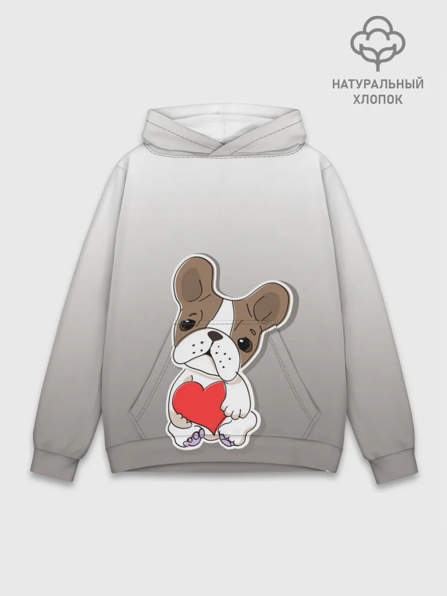 Худи мужской база хлопок / французский бульдог сердечко