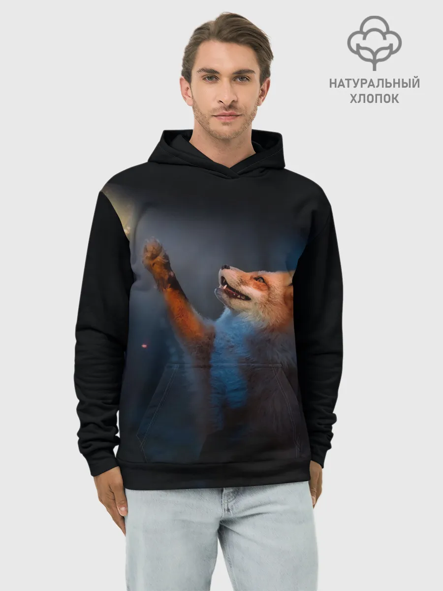 Худи мужской база хлопок / Лиса и огонек