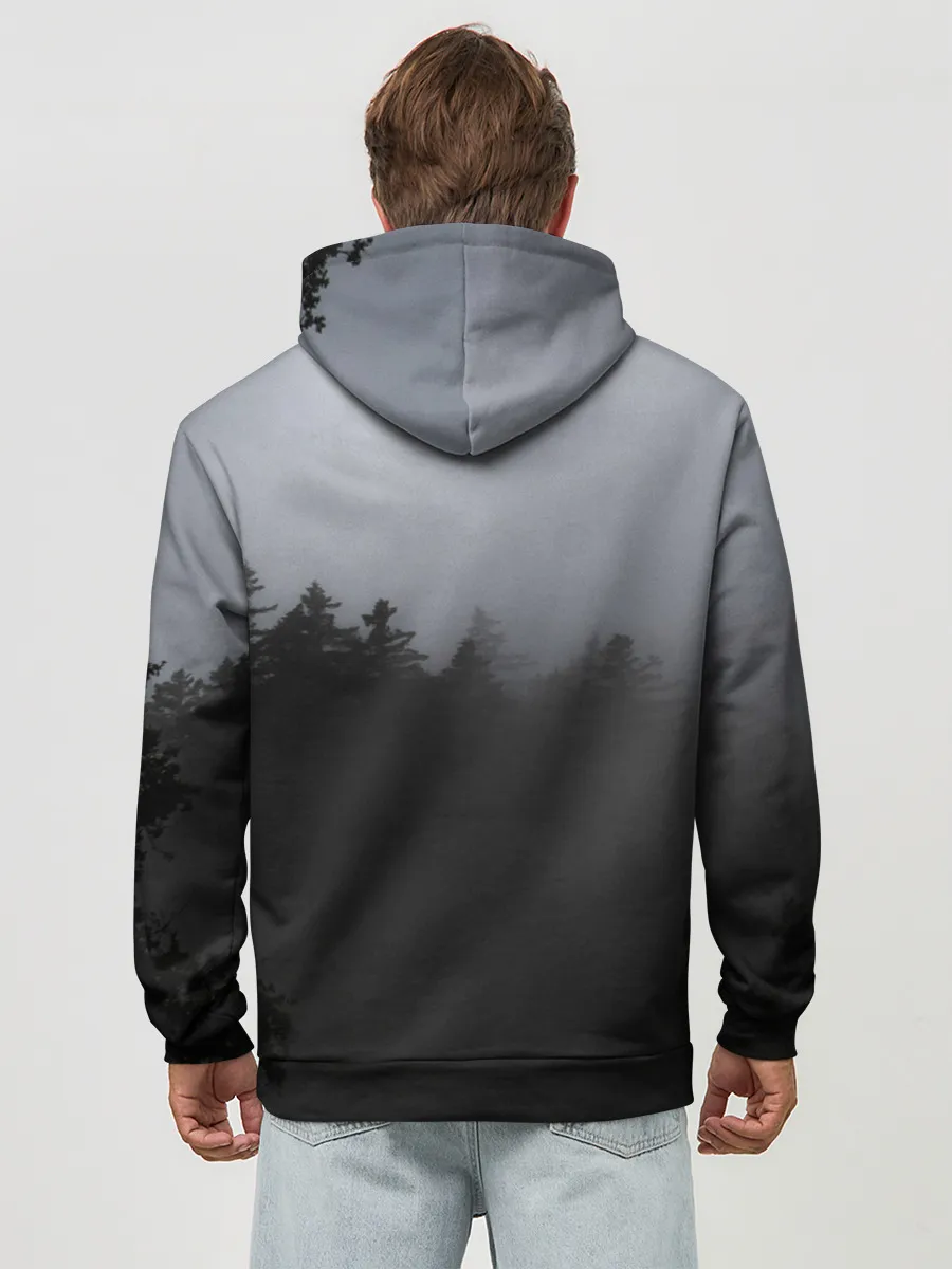 Худи мужской база хлопок / Лес в дыму