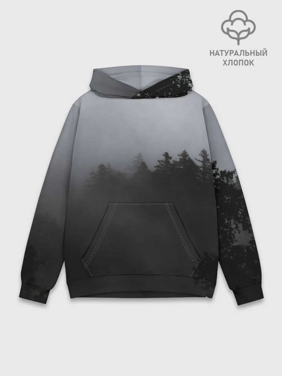 Худи мужской база хлопок / Лес в дыму