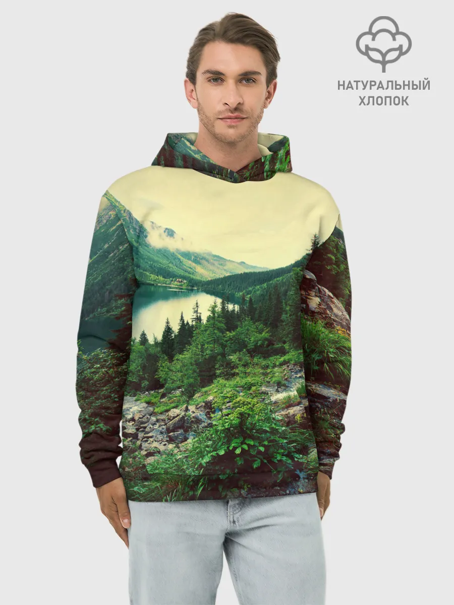 Худи мужской база хлопок / Красивый лес