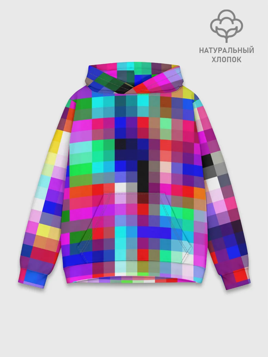 Худи мужской база хлопок / РАЗНОЦВЕТНЫЕ ПИКСЕЛИ / КУБЫ