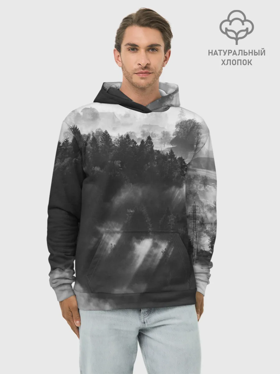 Худи мужской база хлопок / Туман в лесу