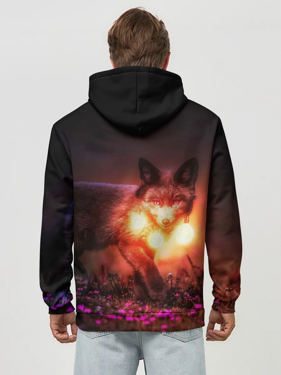 Худи мужской база хлопок / Лисица с фонариками