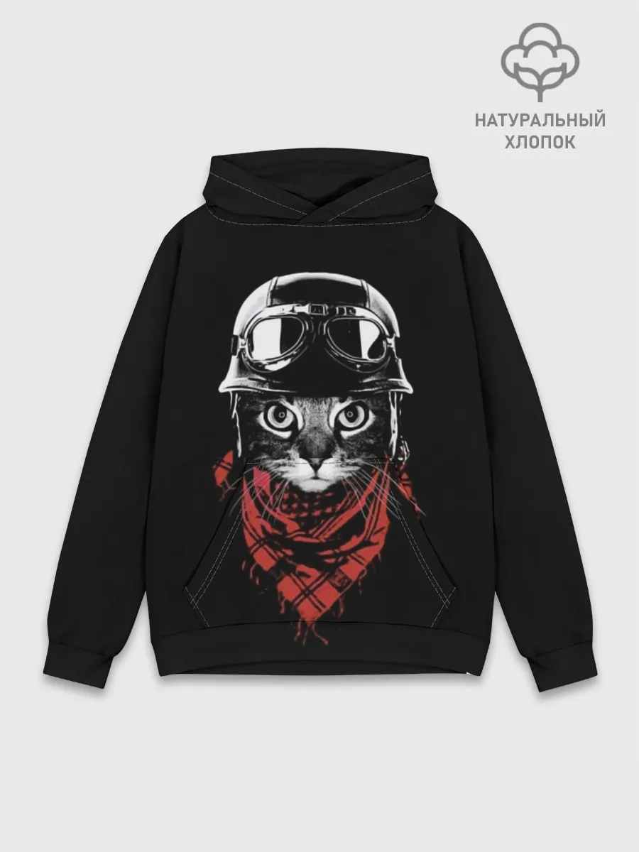 Худи мужской база хлопок / Кот в каске