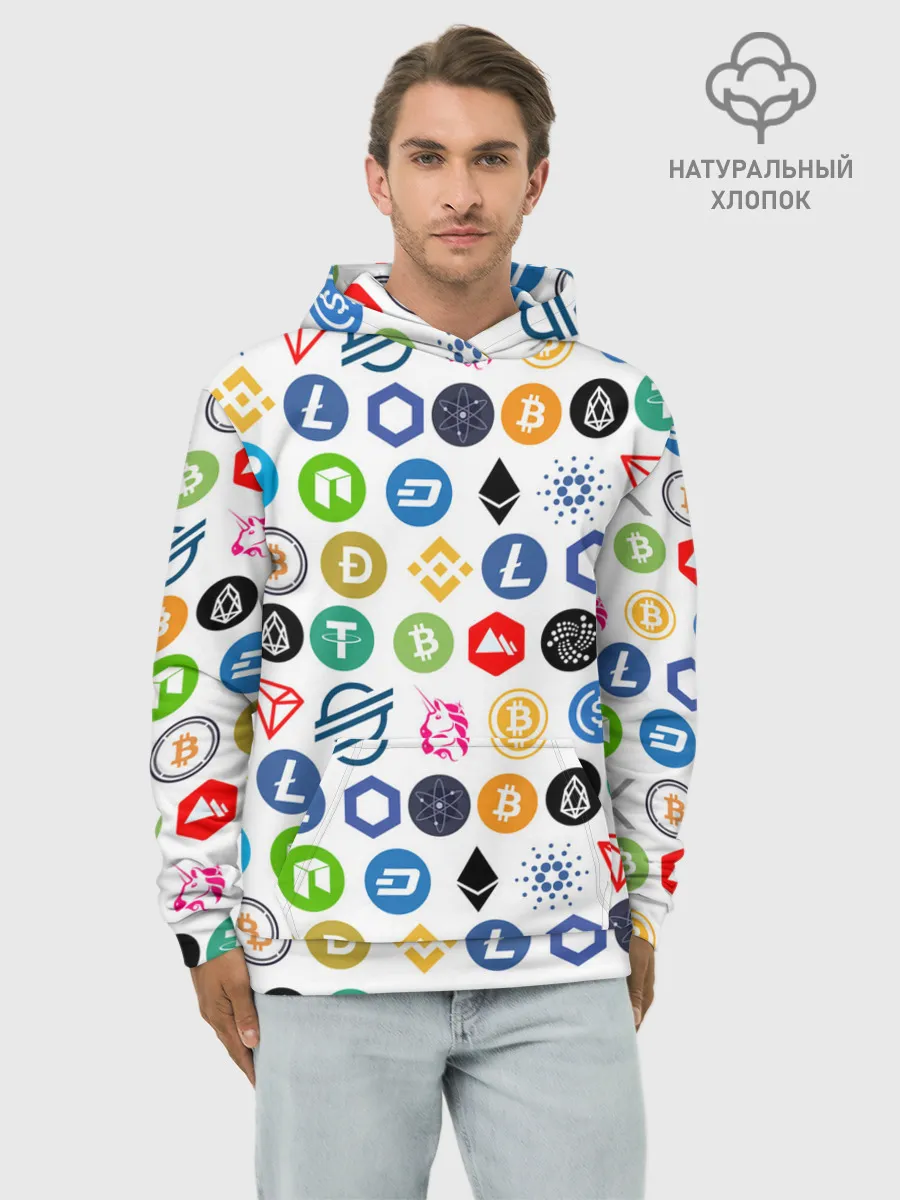 Худи мужской база хлопок / BITCOIN PATTERN | БИТКОИН