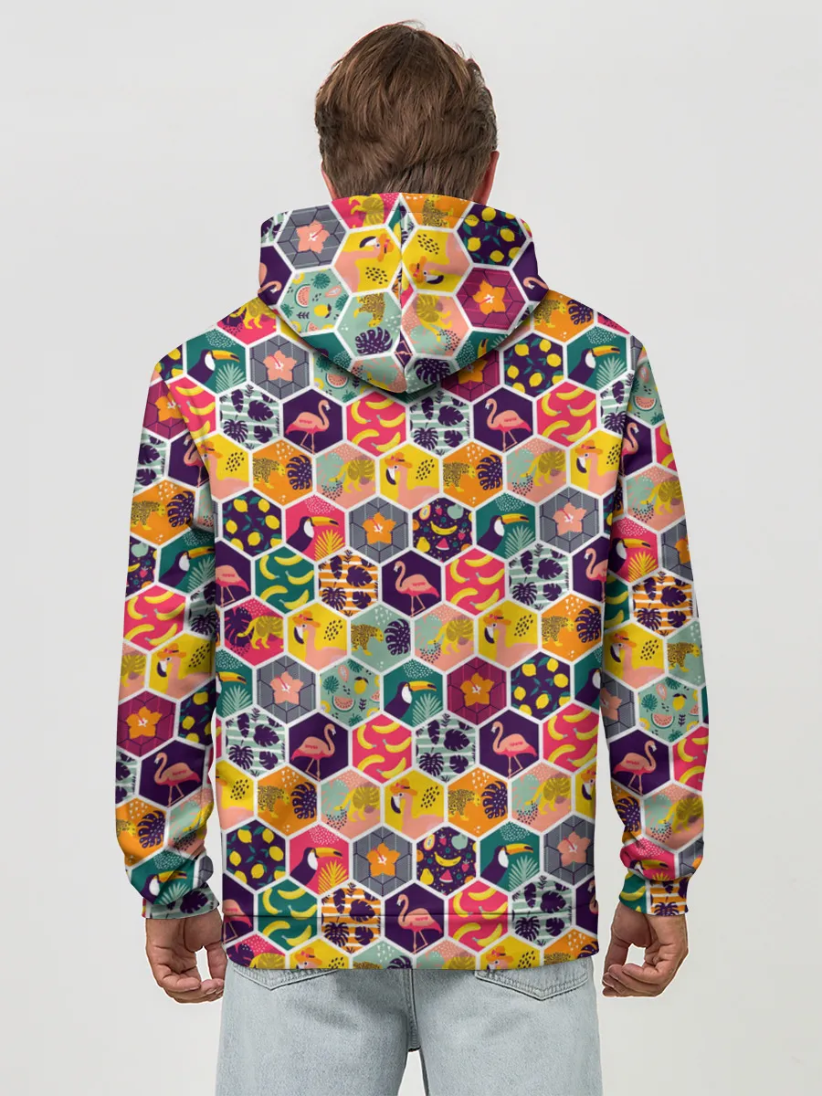 Худи мужской база хлопок / Тропический коллаж