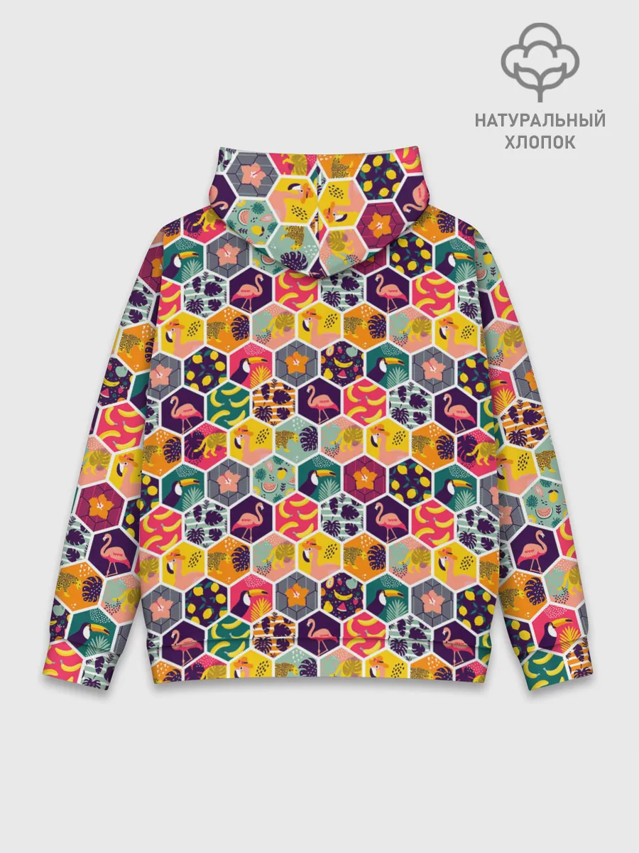 Худи мужской база хлопок / Тропический коллаж