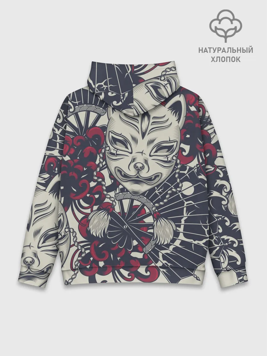 Худи мужской база хлопок / Маска Кицунэ | Маска лисы