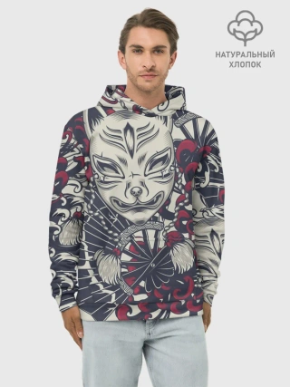 Худи мужской база хлопок / Маска Кицунэ | Маска лисы