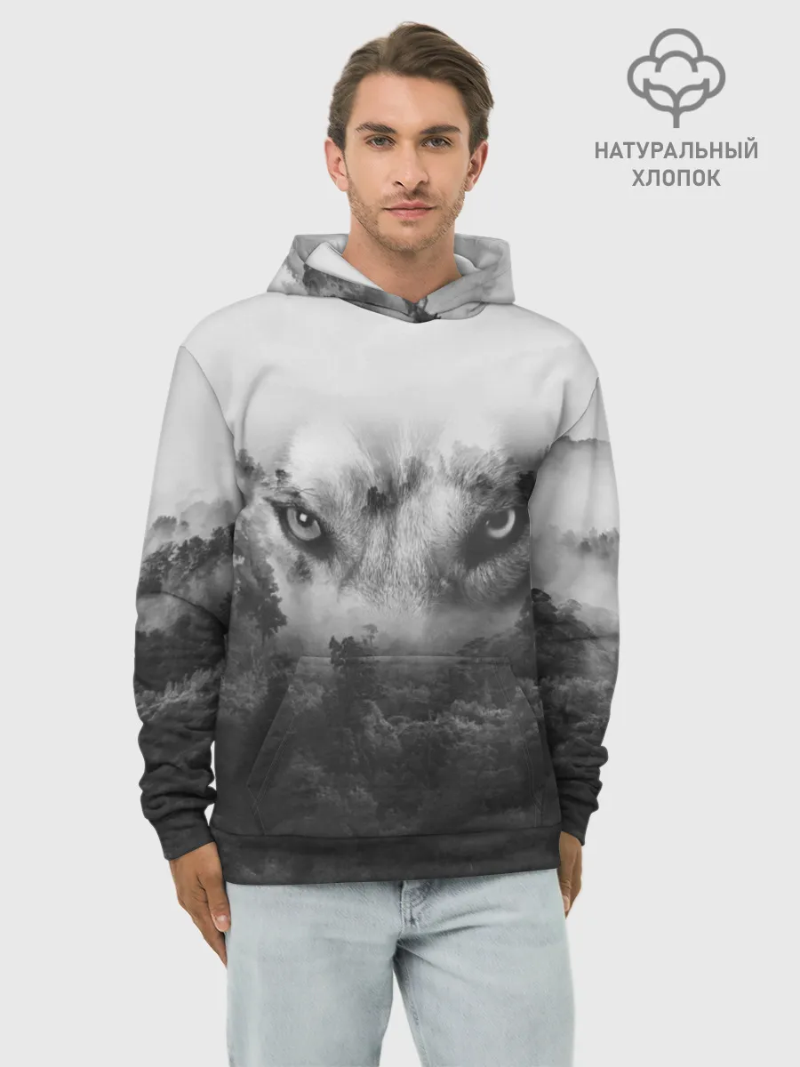 Худи мужской база хлопок / Волк в лесу