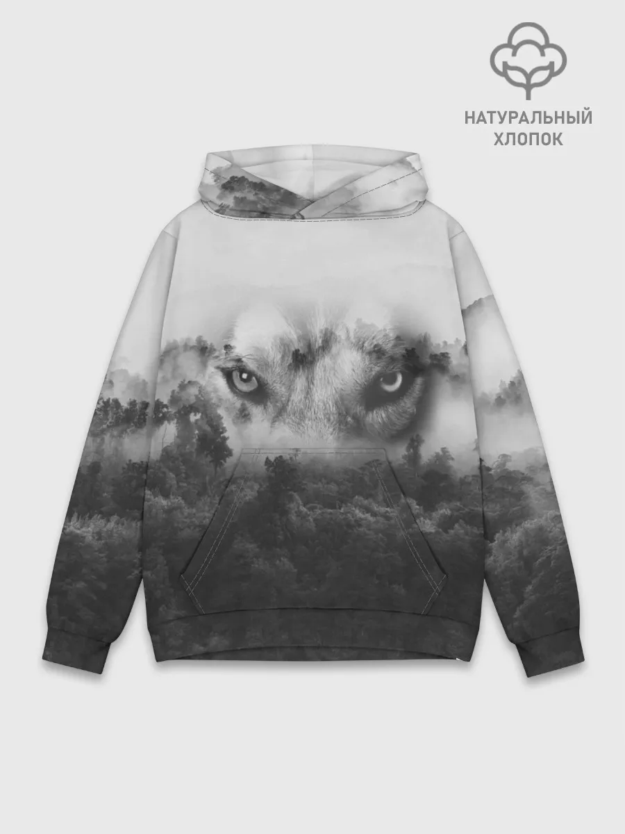 Худи мужской база хлопок / Волк в лесу
