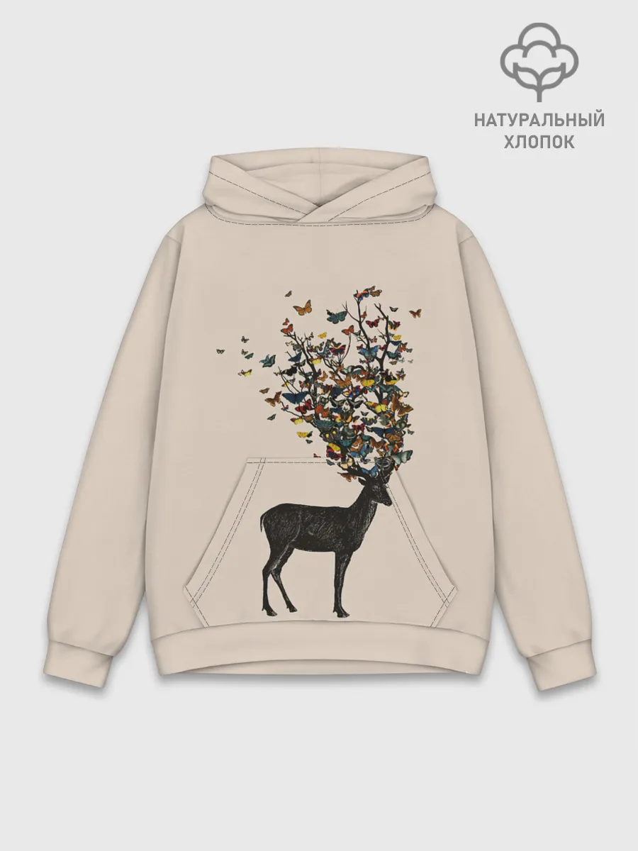 Худи мужской база хлопок / Олени с рогами из бабочек