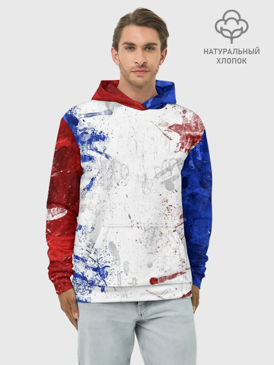 Худи мужской база хлопок / BLUE WHITE & RED