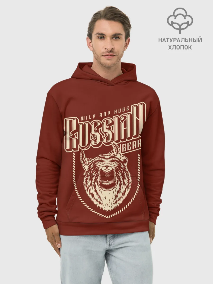 Худи мужской база хлопок / Русский медведь в шапке