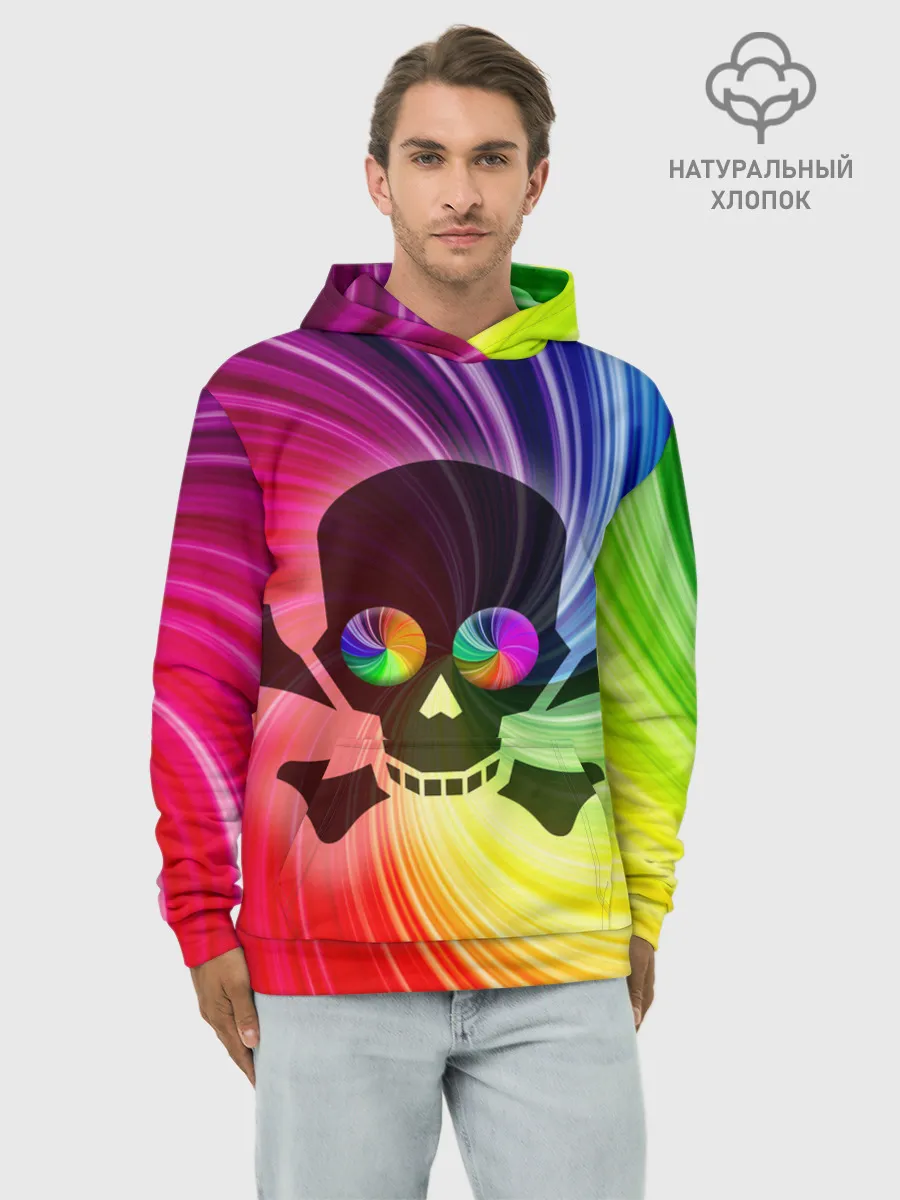 Худи мужской база хлопок / Радужный череп