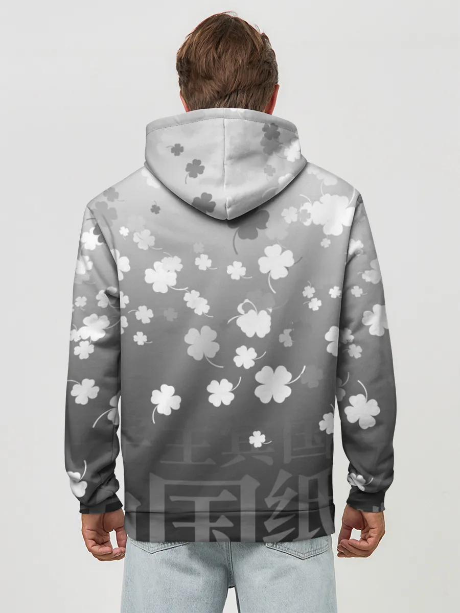 Худи мужской база хлопок / Черный логотип Клевера на сером градиенте