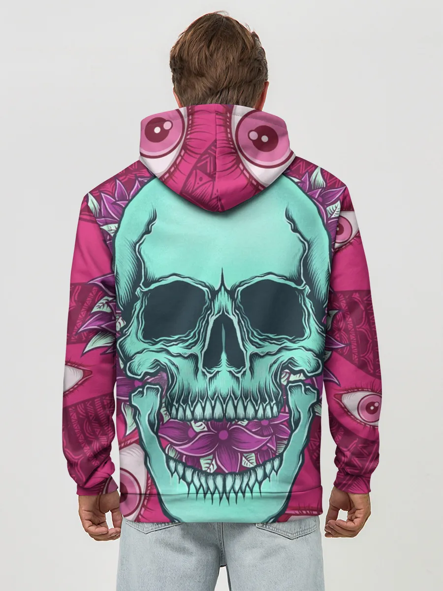 Худи мужской база хлопок / Череп в цветах