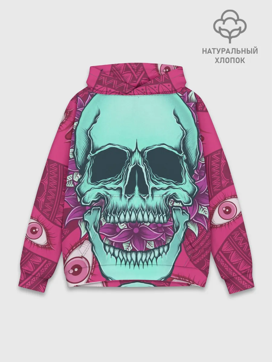 Худи мужской база хлопок / Череп в цветах
