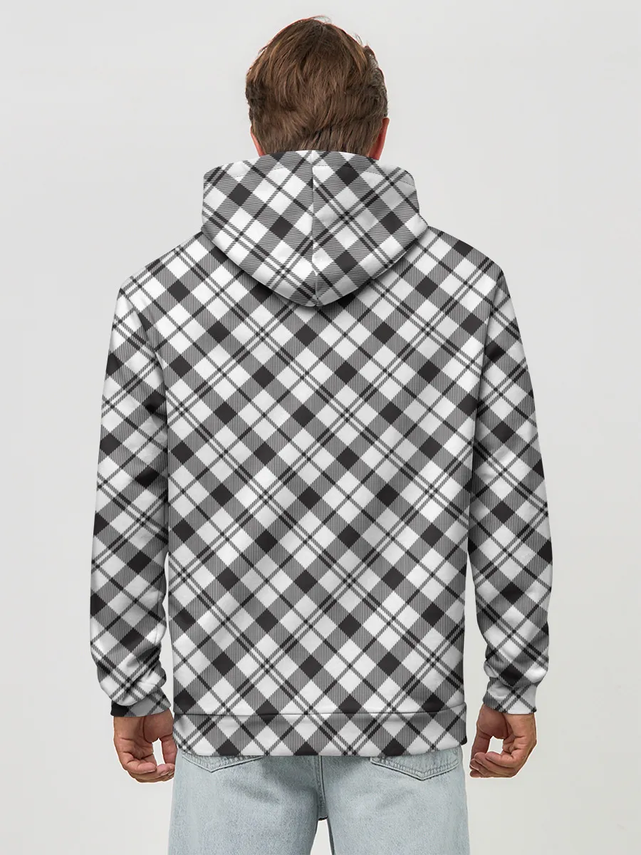 Худи мужской база хлопок / Ч/б текстура в клетку