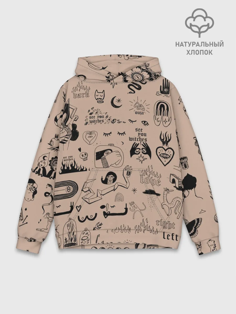 Худи мужской база хлопок / принт в стиле тату