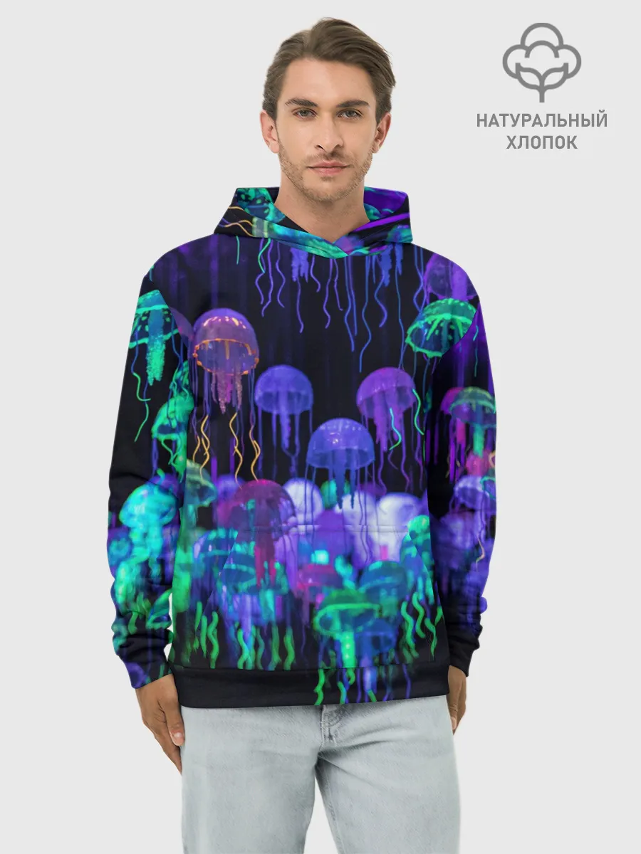 Худи мужской база хлопок / Неоновые медузы