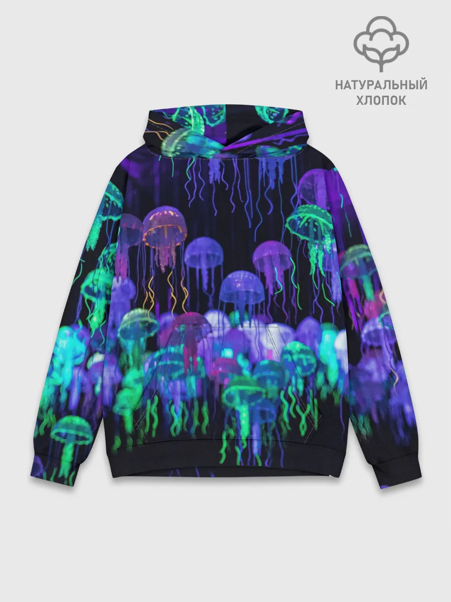 Худи мужской база хлопок / Неоновые медузы