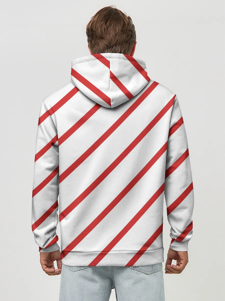 Худи мужской база хлопок / Полосы красные на белом