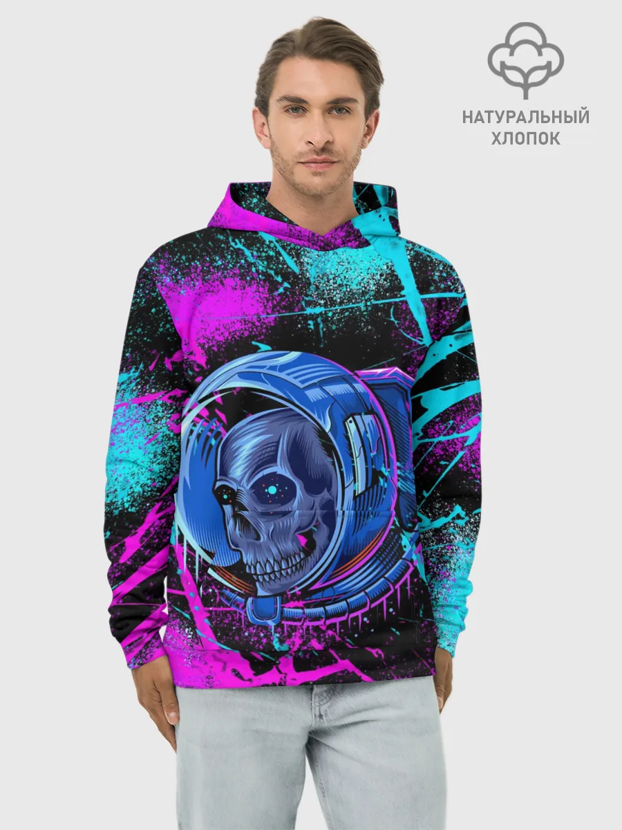 Худи мужской база хлопок / Неоновый череп