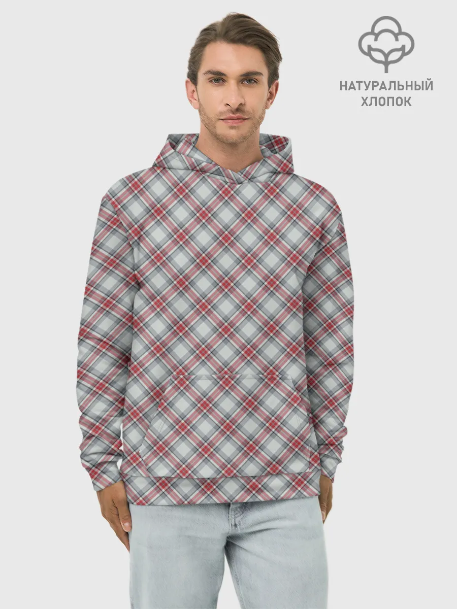 Худи мужской база хлопок / Текстура в клетку