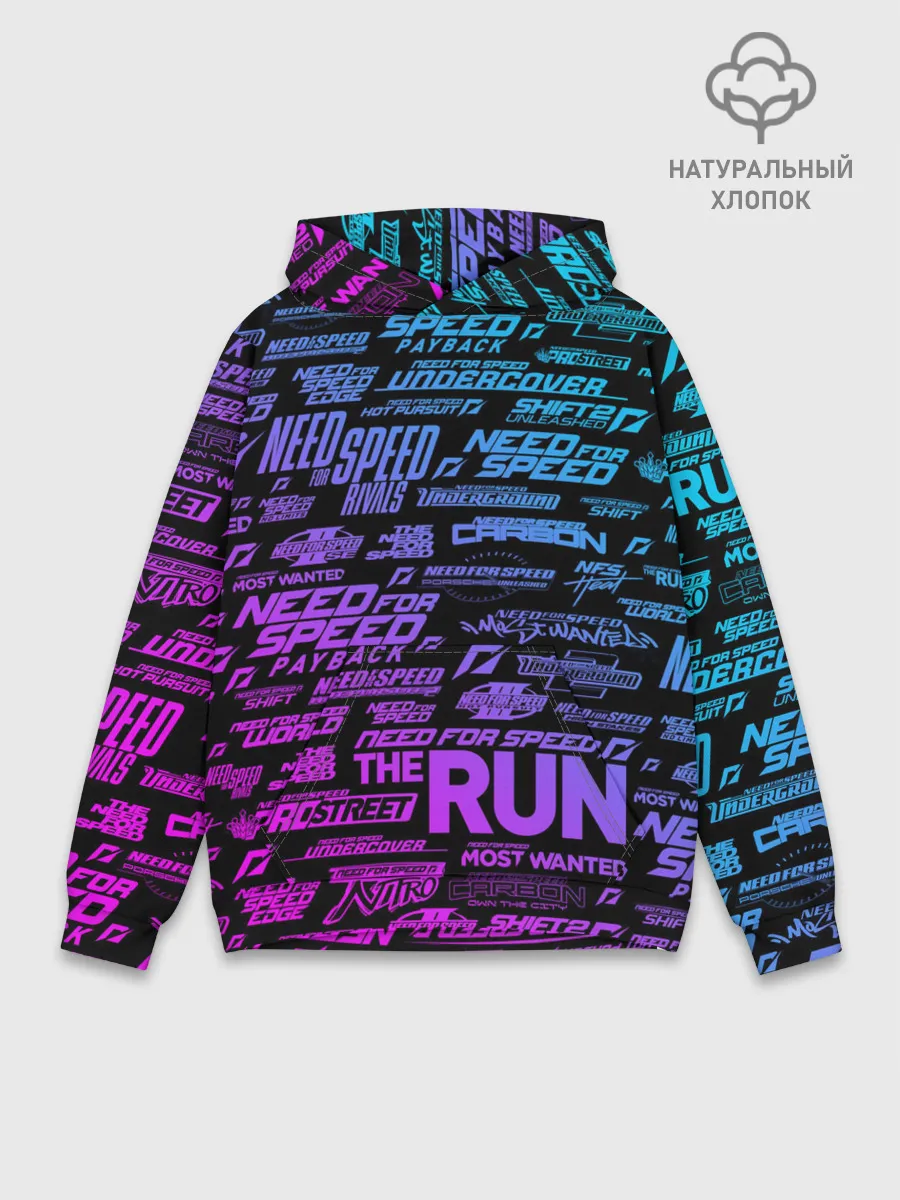 Худи мужской база хлопок / NFS ALL LOGOS NEON