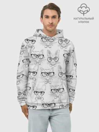 Худи мужской база хлопок / Кошки в очках