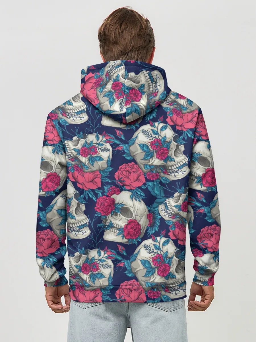 Худи мужской база хлопок / Реалистичные черепа с розами