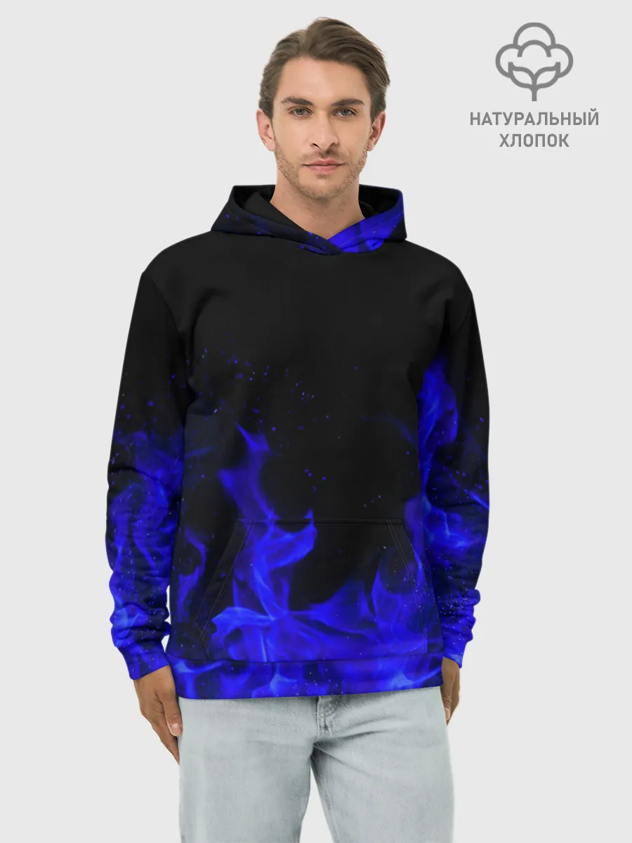 Худи мужской база хлопок / Синий Огонь