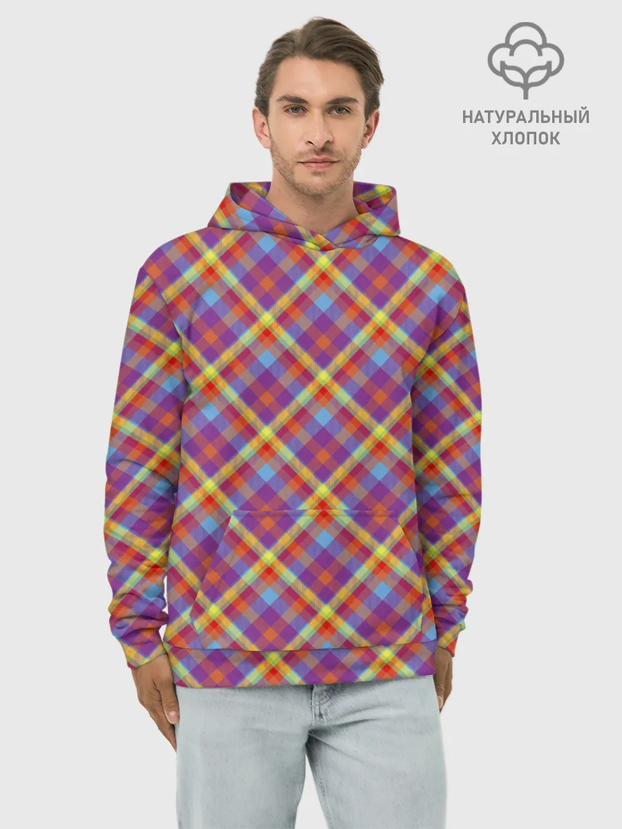 Худи мужской база хлопок / Клеточный узор